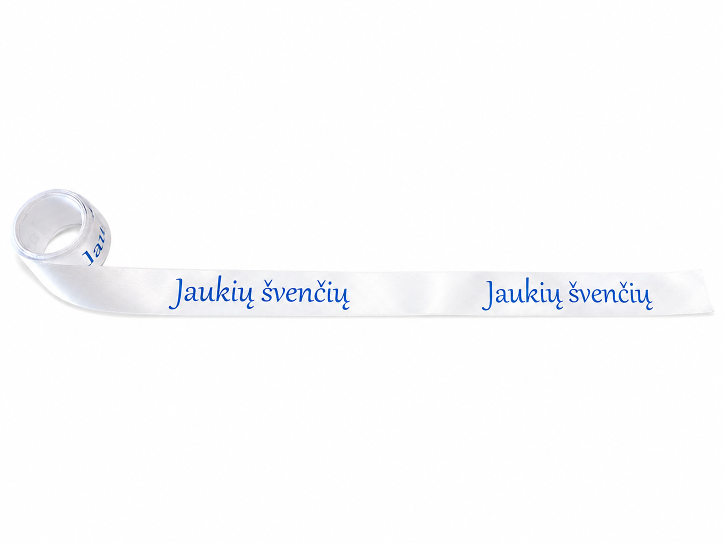 Balta. Jaukių švenčių mėlyna Satino juostelė